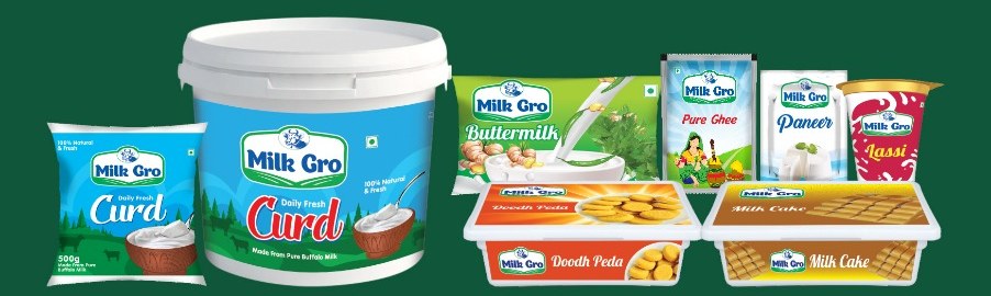 Milk Gro curd, buttermilk, ghee, paneer, lassi, doodh peda and milk cake